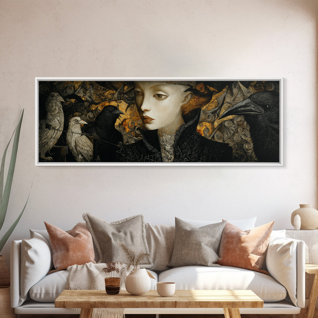 The Town Where Shadows Live, Visionary Gothic Art, Extra Wide Wall Art, Macabre Wall Art, Framed Canvas Print, Halloween Wall Art