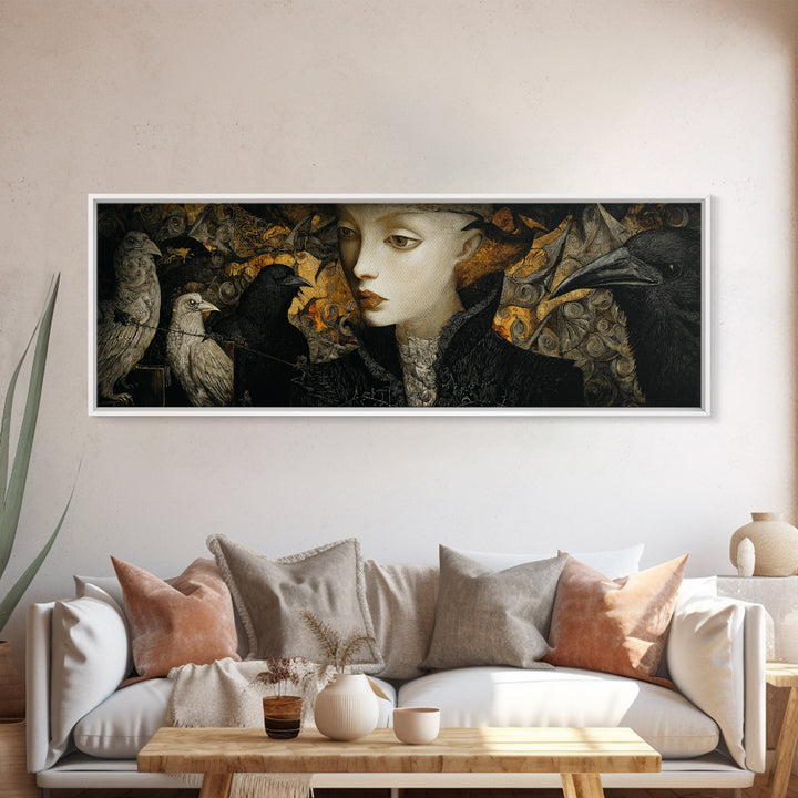 The Town Where Shadows Live, Visionary Gothic Art, Extra Wide Wall Art, Macabre Wall Art, Framed Canvas Print, Halloween Wall Art