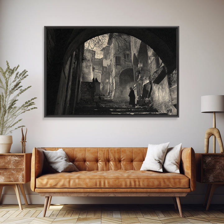The Town Where Shadows Live, Architectural Etching Art, Landscape Wall Art, Dark Halloween Decor, Canvas Print