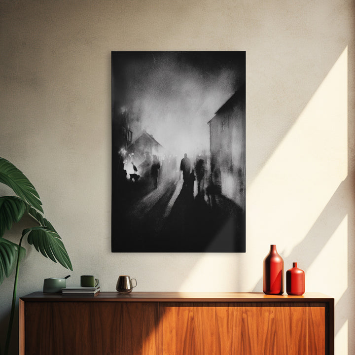 The Town Where Shadows Live, Symbolist Dream Art, Vertical Wall Art, Dark Halloween Decor, Canvas Print, Halloween Wall Art
