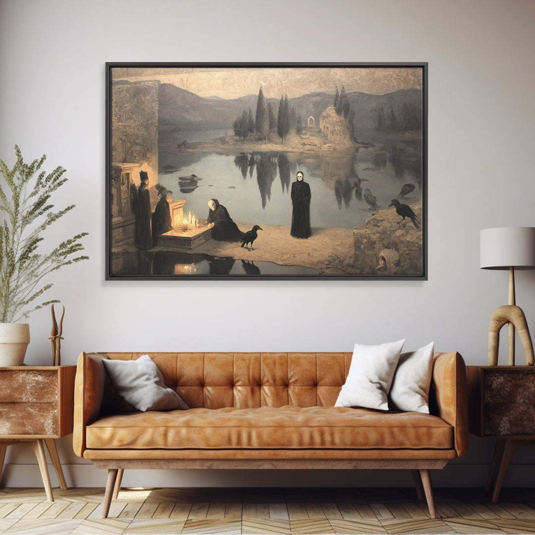 The Town Where Shadows Live, Symbolist Gothic Landscape, Landscape Wall Art, Dark Fantasy Wall Art, Canvas Print, Halloween Wall Art