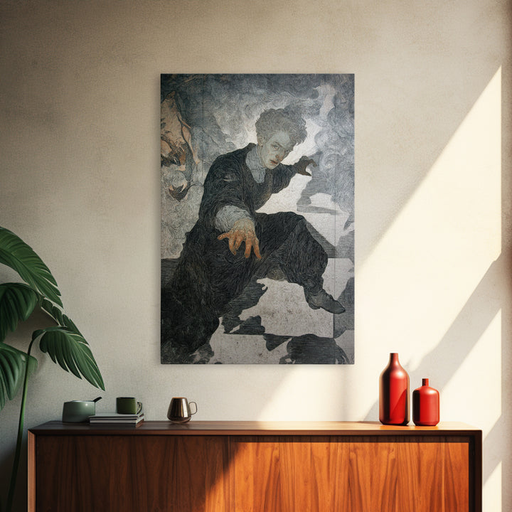 The Town Where Shadows Live, Symbolist Death Art, Vertical Wall Art, Dark Fantasy Wall Art, Framed Canvas Print, Halloween Wall Art