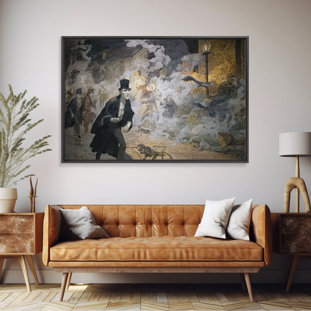 The Town Where Shadows Live, Symbolist Etching Art, Landscape Wall Art, Gothic Horror Wall Art, Framed Canvas Print, Halloween Wall Art
