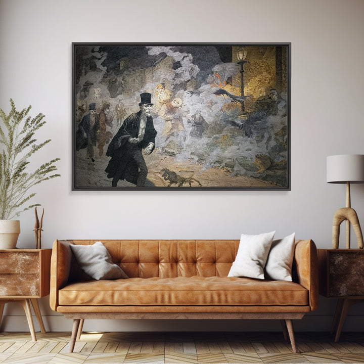 The Town Where Shadows Live, Symbolist Etching Art, Landscape Wall Art, Gothic Horror Wall Art, Framed Canvas Print, Halloween Wall Art