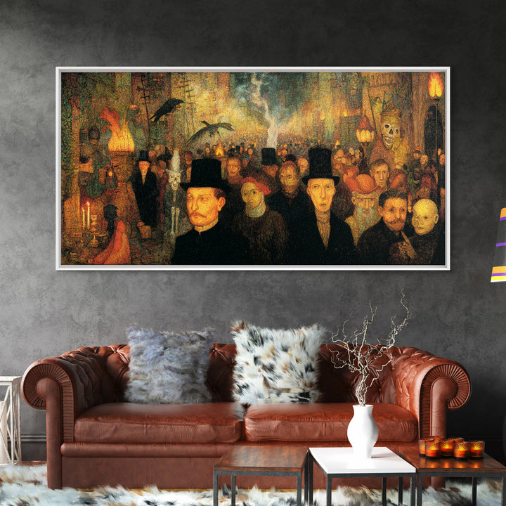 The Town Where Shadows Live, Grotesque Carnival Art, Wide Panoramic Art, Dark Halloween Decor, Canvas Print, Halloween Wall Art