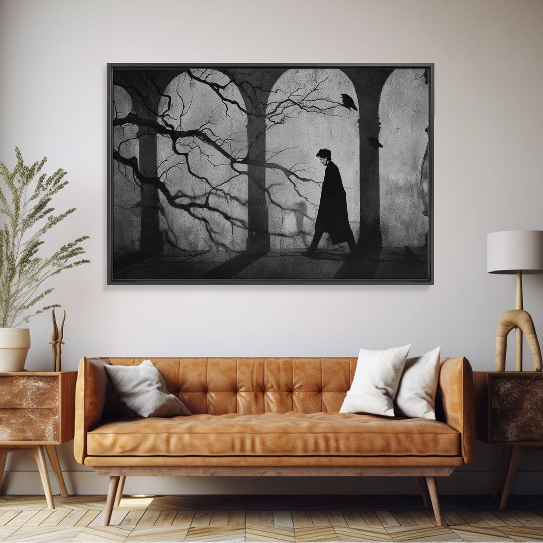 The Town Where Shadows Live, Expressionist Gothic Art, Landscape Wall Art, Dark Fantasy Wall Art, Framed Canvas Print, Halloween Wall Art