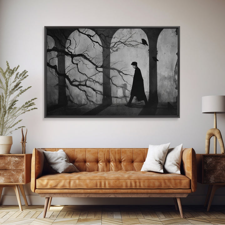 The Town Where Shadows Live, Expressionist Gothic Art, Landscape Wall Art, Dark Fantasy Wall Art, Framed Canvas Print, Halloween Wall Art
