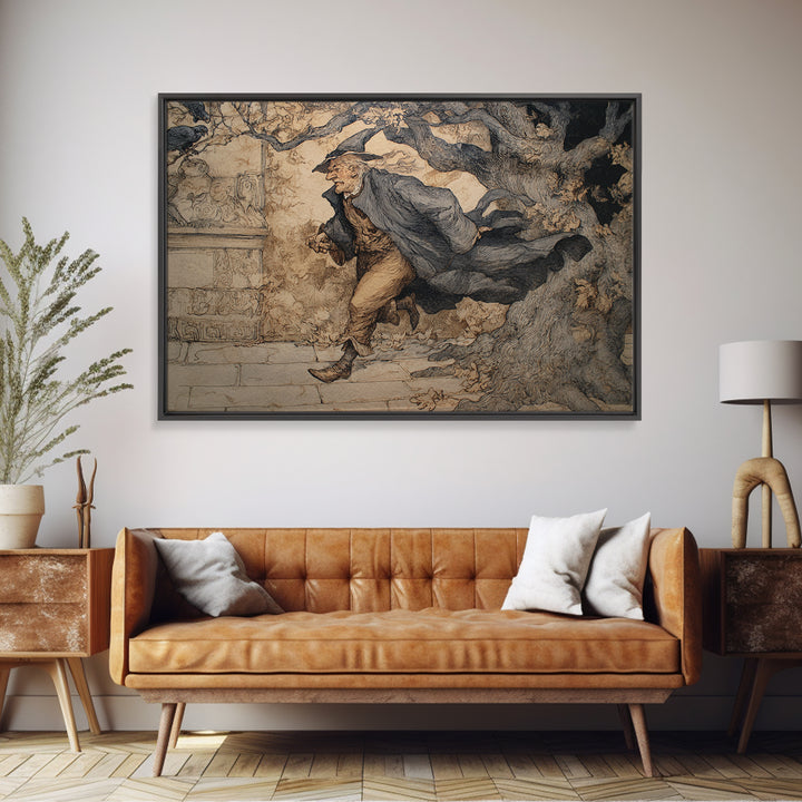The Town Where Shadows Live, Gothic Storybook Art, Landscape Wall Art, Macabre Wall Art, Framed Canvas Print, Halloween Wall Art