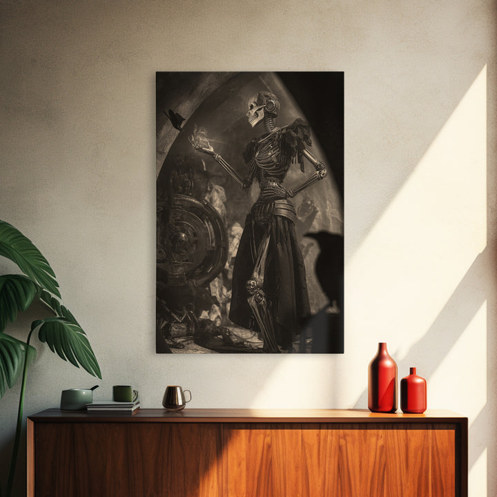 The Town Where Shadows Live, Biomechanical Horror Art, Vertical Wall Art, Gothic Horror Wall Art, Framed Canvas Print, Halloween Wall Art