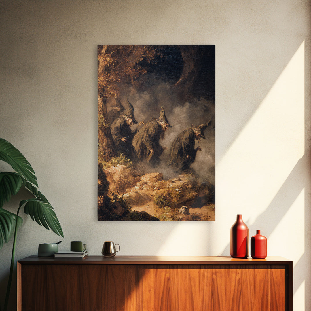 The Eclipse Summoning, Baroque Witchcraft Art, Vertical Wall Art, Dark Fantasy Wall Art, Framed Canvas Print, Halloween Wall Art