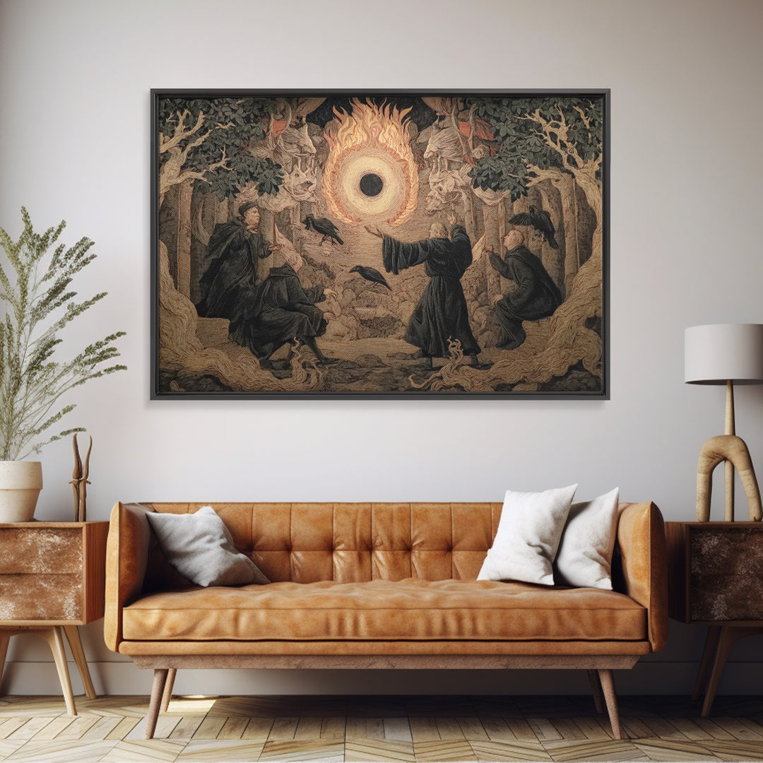 The Eclipse Summoning, Visionary Gothic Art, Landscape Wall Art, Dark Fantasy Wall Art, Framed Canvas Print, Halloween Wall Art