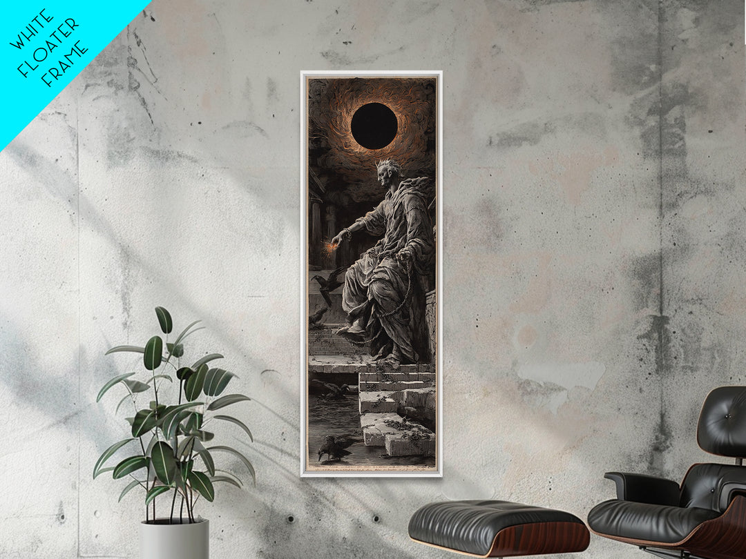 The Eclipse Summoning, Architectural Etching Art, Tall Narrow Wall Art, Dark Halloween Decor, Canvas Print, Halloween Wall Art