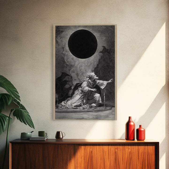 The Eclipse Summoning, Decadent Gothic Art, Vertical Wall Art, Dark Halloween Decor, Canvas Print, Halloween Wall Art