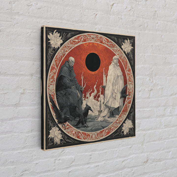 The Eclipse Summoning, Symbolist Etching Art, Square Wall Art, Macabre Wall Art, Framed Canvas Print, Halloween Wall Art, Horror Wall Art