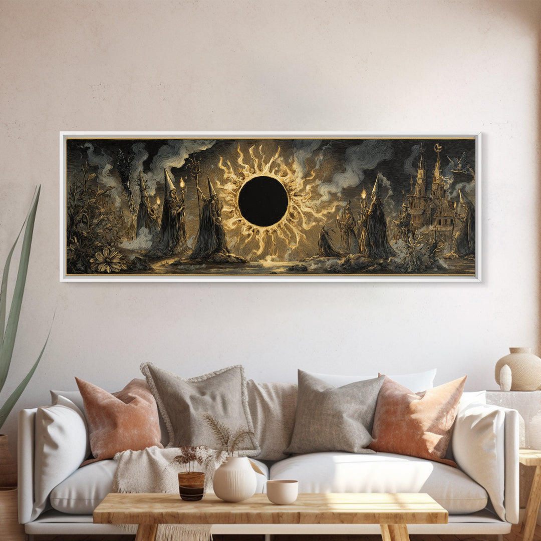 The Eclipse Summoning, Expressionist Nightmare Art, Extra Wide Wall Art, Macabre Wall Art, Framed Canvas Print, Halloween Wall Art