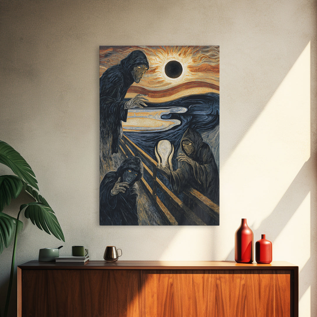 The Eclipse Summoning, Expressionist Gothic Art, Vertical Wall Art, Gothic Horror Wall Art, Framed Canvas Print, Halloween Wall Art