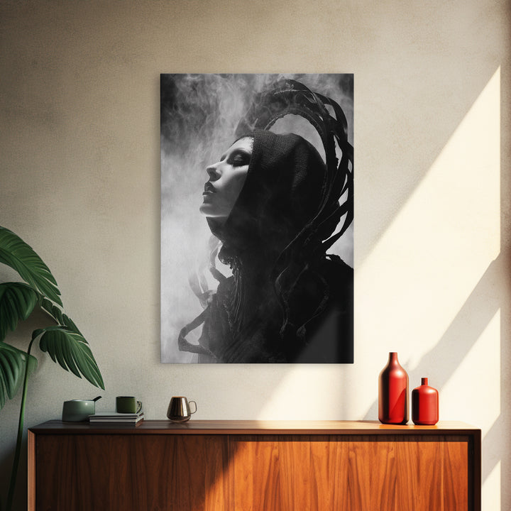 The Eclipse Summoning, Biomechanical Horror Art, Vertical Wall Art, Gothic Horror Wall Art, Canvas Print, Halloween Wall Art