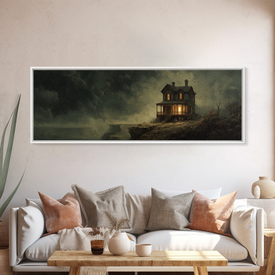 The Last House At The World'S Edge, Medieval Grotesque Art, Extra Wide Wall Art, Macabre Wall Art, Framed Canvas Print