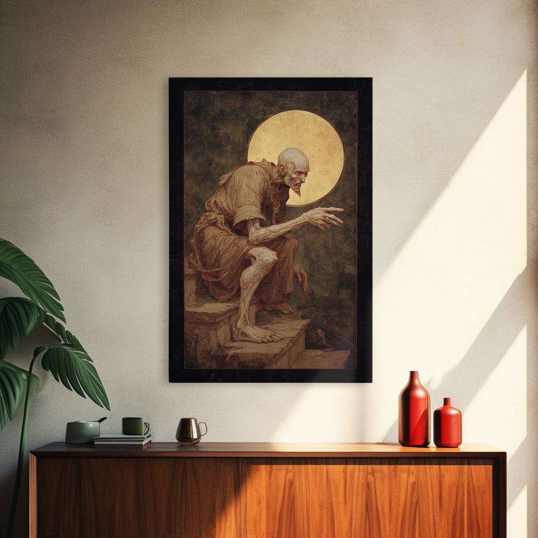 The Last House At The World'S Edge, Dark Renaissance Art, Vertical Wall Art, Dark Halloween Decor, Framed Canvas Print