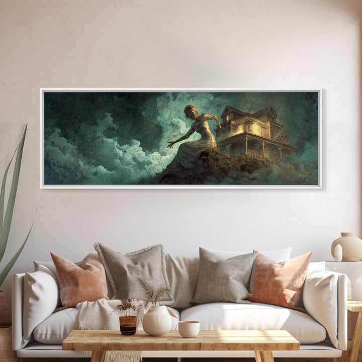 The Last House At The World'S Edge, Visionary Gothic Art, Extra Wide Wall Art, Macabre Wall Art, Canvas Print, Halloween Wall Art