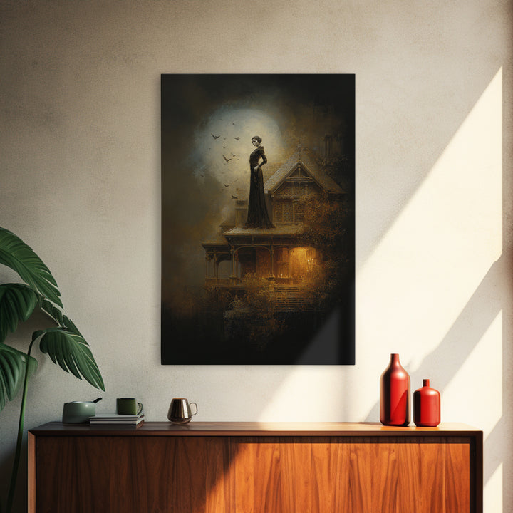 The Last House At The World'S Edge, Ornate Symbolist Art, Vertical Wall Art, Macabre Wall Art, Canvas Print, Halloween Wall Art