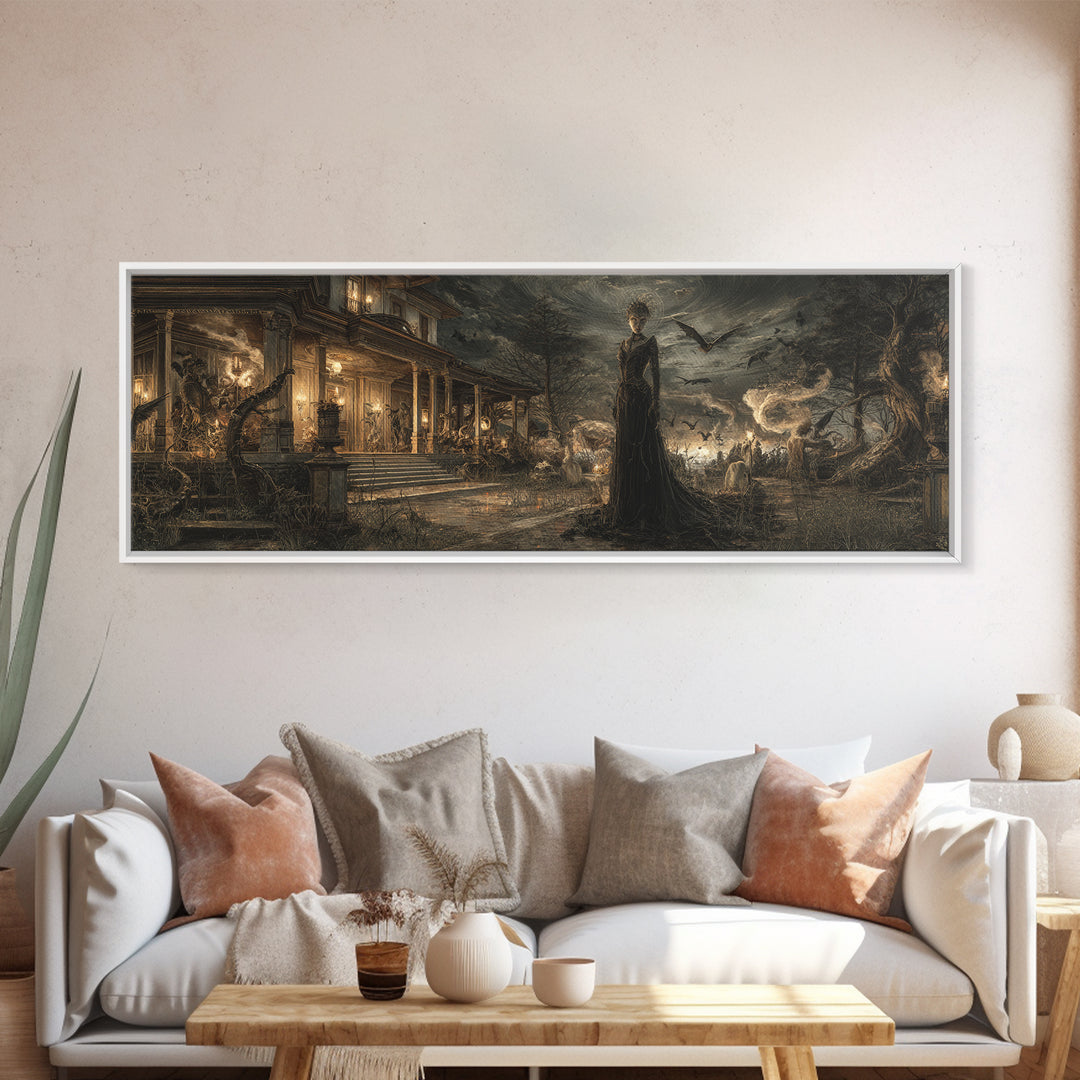 The Last House At The World'S Edge, Dark Symbolist Art, Extra Wide Wall Art, Dark Halloween Decor, Framed Canvas Print