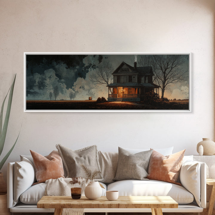 The Last House At The World'S Edge, Symbolist Etching Art, Extra Wide Wall Art, Macabre Wall Art, Framed Canvas Print, Halloween Wall Art