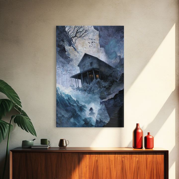 The Last House At The World'S Edge, Expressionist Gothic Art, Vertical Wall Art, Gothic Horror Wall Art, Framed Canvas Print