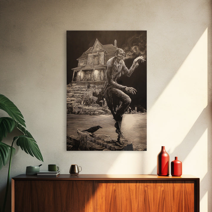 The Last House At The World'S Edge, Victorian Macabre Art, Vertical Wall Art, Dark Halloween Decor, Framed Canvas Print, Horror Wall Art