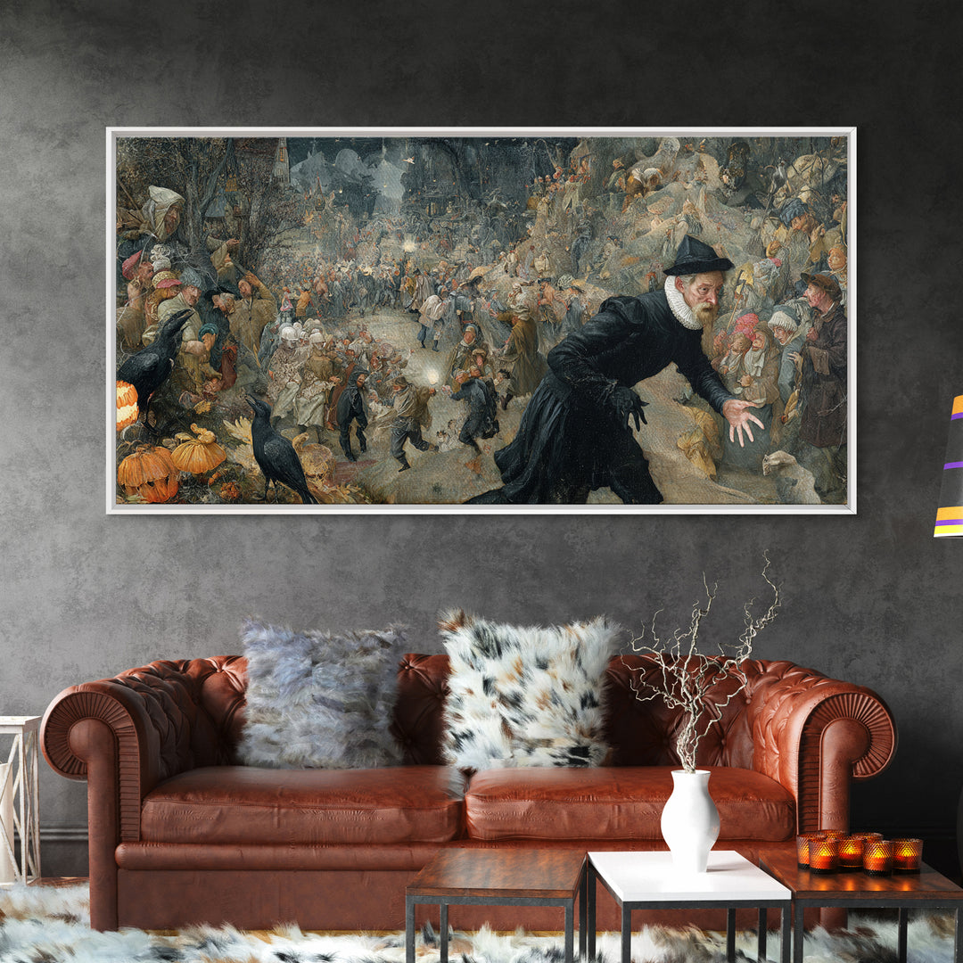 Halloween On Another Planet, Northern Renaissance Horror, Wide Panoramic Art, Gothic Horror Wall Art, Framed Canvas Print