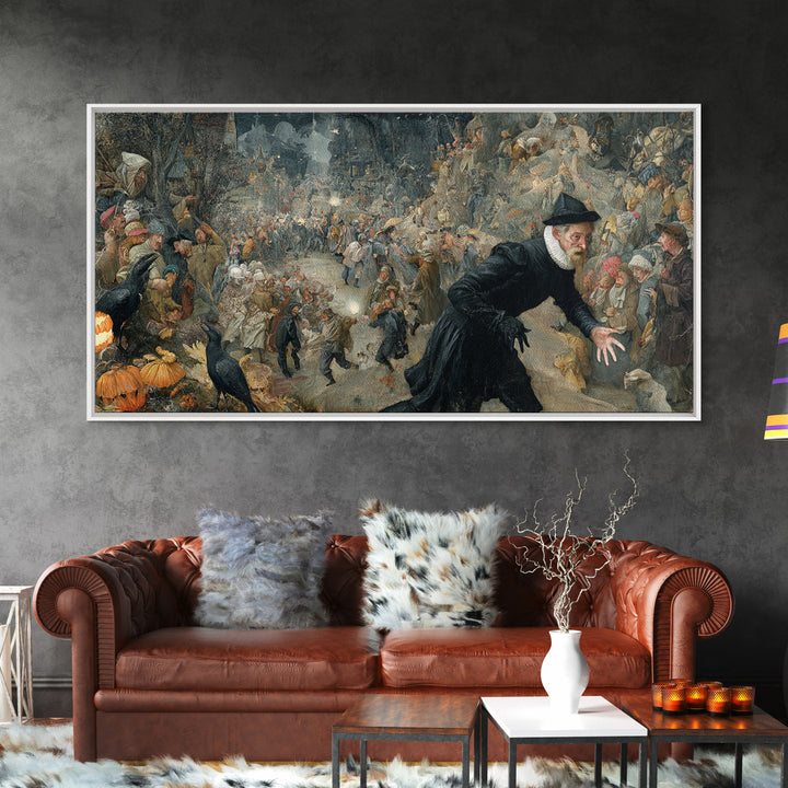 Halloween On Another Planet, Northern Renaissance Horror, Wide Panoramic Art, Gothic Horror Wall Art, Framed Canvas Print