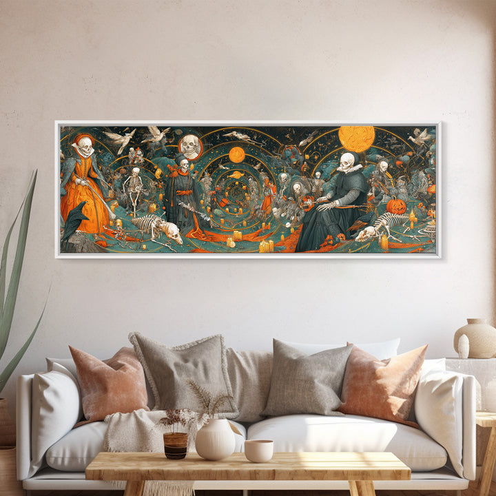 Halloween On Another Planet, Danse Macabre Art, Extra Wide Wall Art, Gothic Horror Wall Art, Framed Canvas Print