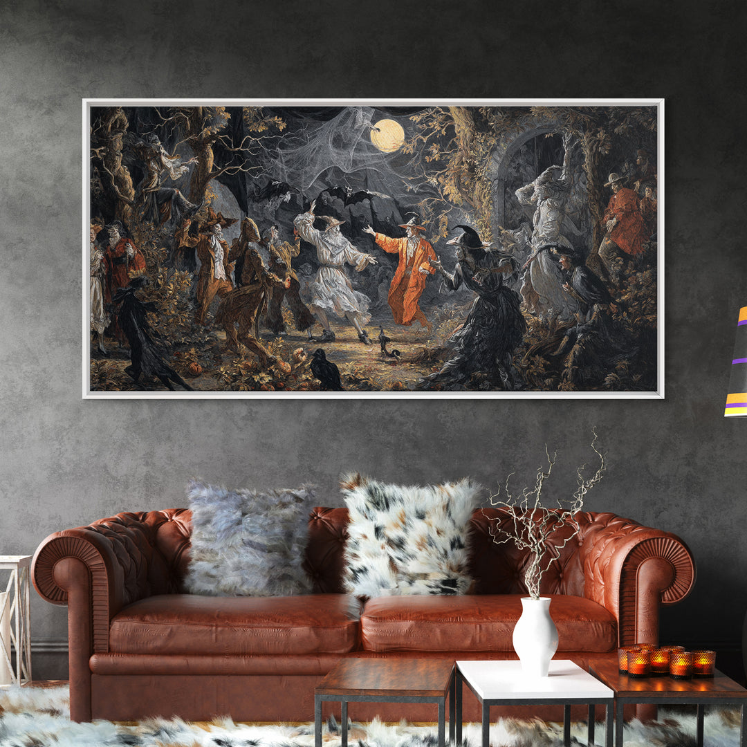 Halloween On Another Planet, Dark Romantic Horror Art, Wide Panoramic Art, Dark Halloween Decor, Framed Canvas Print, Halloween Wall Art