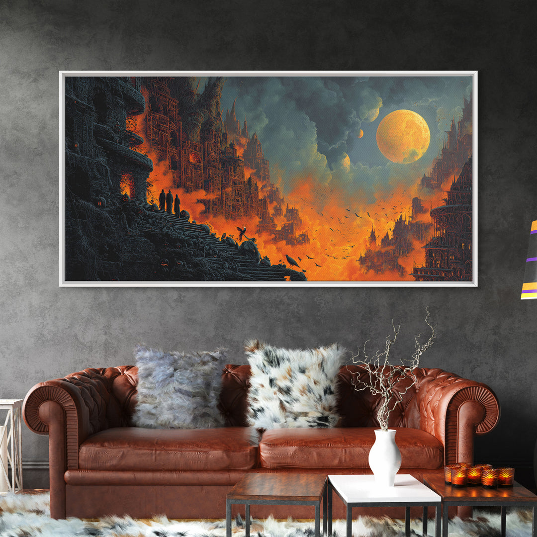 Halloween On Another Planet, Apocalyptic Romantic Art, Wide Panoramic Art, Gothic Horror Wall Art, Canvas Print, Halloween Wall Art