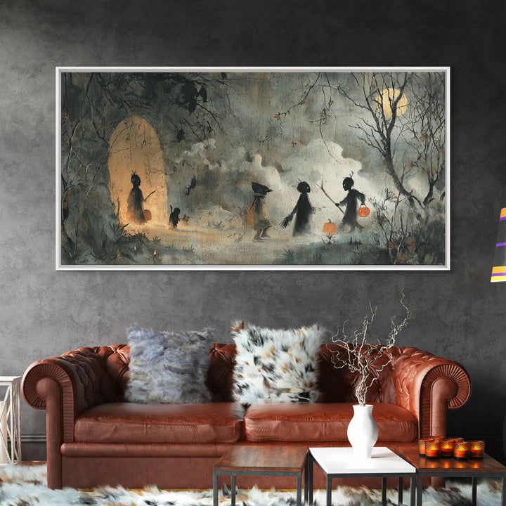 Halloween On Another Planet, Symbolist Dream Art, Wide Panoramic Art, Macabre Wall Art, Canvas Print, Halloween Wall Art