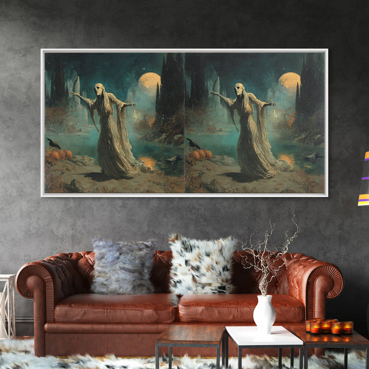 Halloween On Another Planet, Symbolist Gothic Landscape, Wide Panoramic Art, Dark Fantasy Wall Art, Canvas Print, Halloween Wall Art