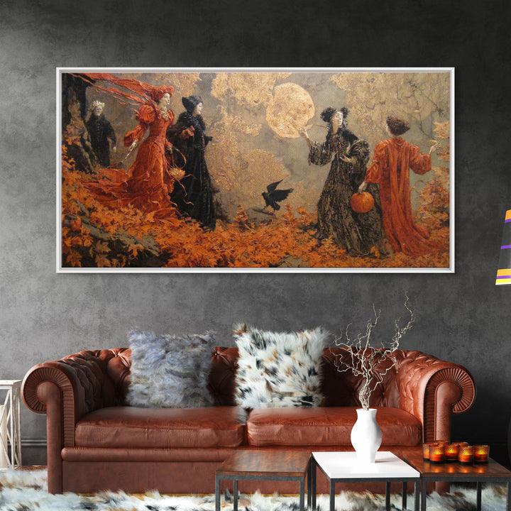 Halloween On Another Planet, Ornate Symbolist Art, Wide Panoramic Art, Macabre Wall Art, Framed Canvas Print, Halloween Wall Art