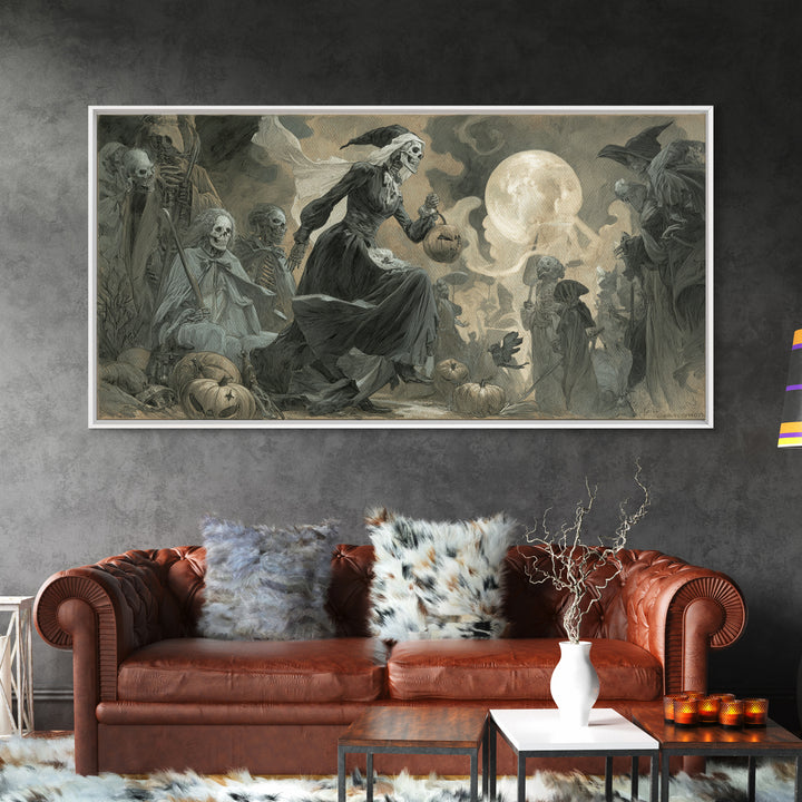 Halloween On Another Planet, Decadent Gothic Art, Wide Panoramic Art, Macabre Wall Art, Framed Canvas Print, Halloween Wall Art