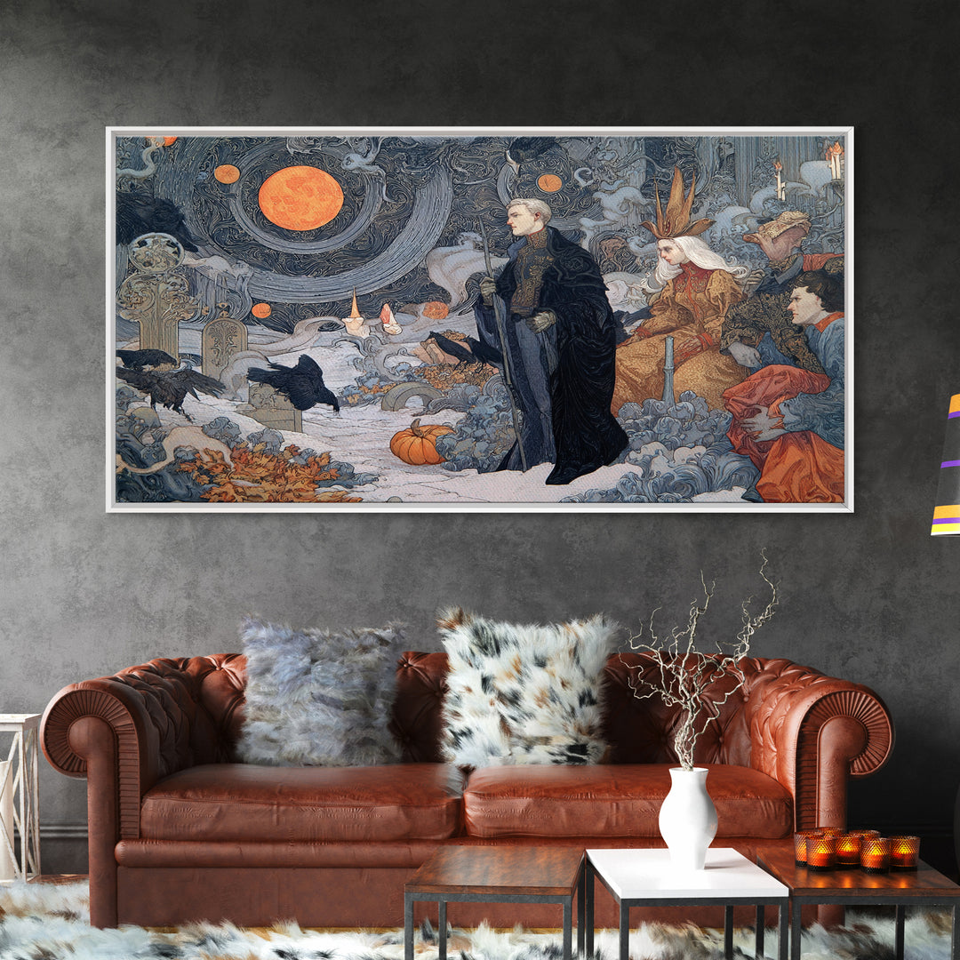 Halloween On Another Planet, Symbolist Death Art, Landscape Wall Art, Dark Fantasy Wall Art, Framed Canvas Print, Halloween Wall Art