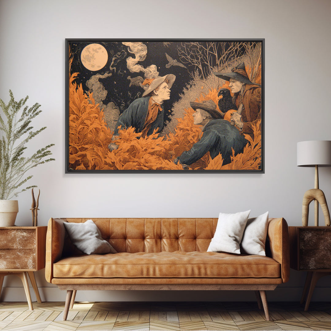 Halloween On Another Planet, Symbolist Etching Art, Landscape Wall Art, Dark Halloween Decor, Canvas Print, Halloween Wall Art