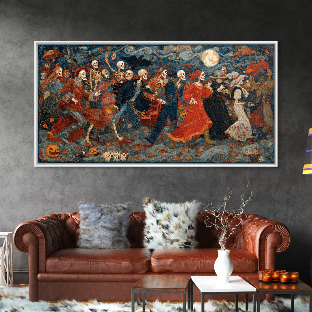 Halloween On Another Planet, Grotesque Carnival Art, Wide Panoramic Art, Dark Halloween Decor, Framed Canvas Print, Halloween Wall Art