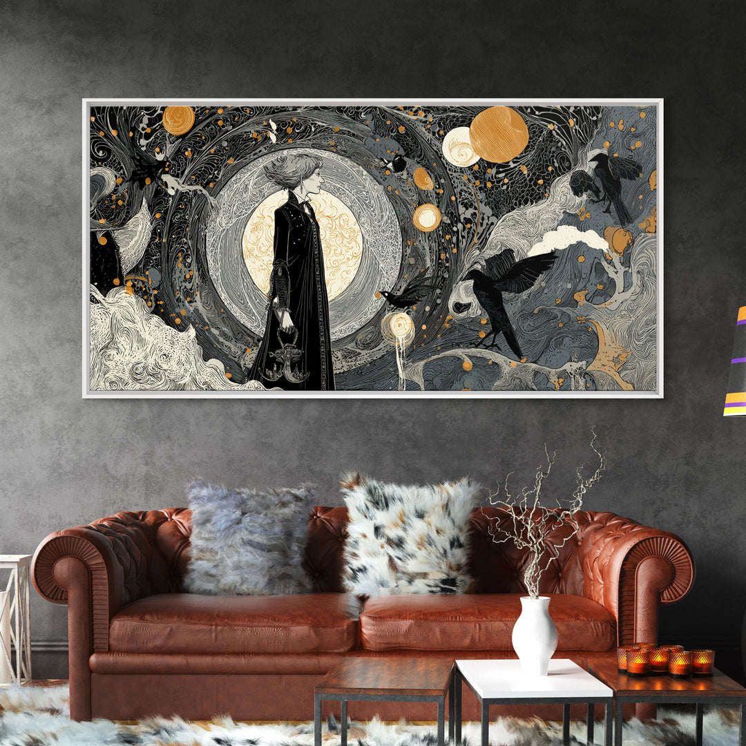 Halloween On Another Planet, Decadent Line Art, Wide Panoramic Art, Gothic Horror Wall Art, Canvas Print, Halloween Wall Art
