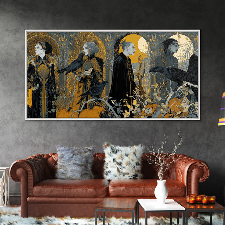 Halloween On Another Planet, Stained Glass Gothic Art, Wide Panoramic Art, Dark Fantasy Wall Art, Canvas Print, Halloween Wall Art
