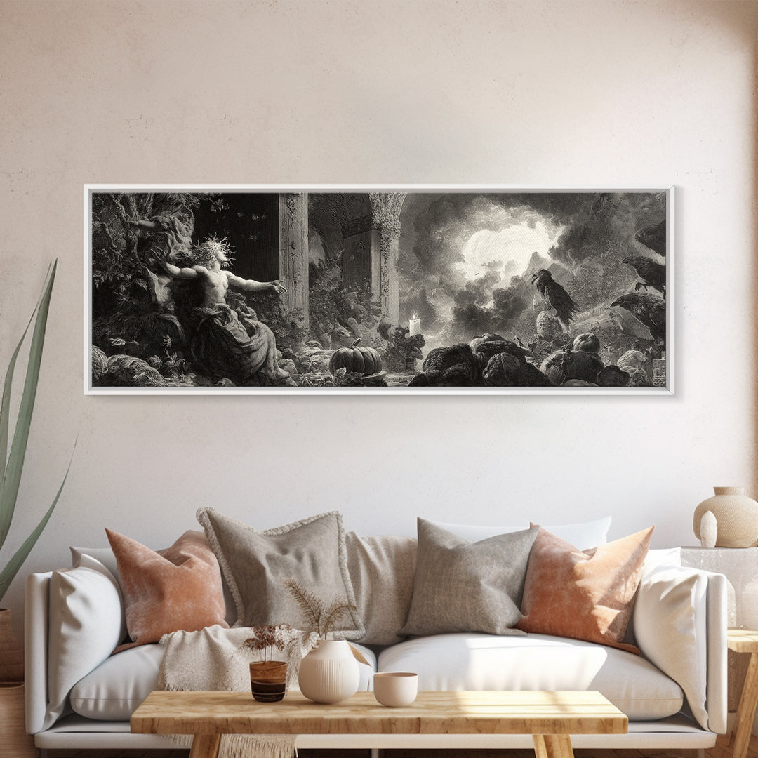 The Personification Of October, Gothic Engraving Art, Extra Wide Wall Art, Dark Halloween Decor, Canvas Print, Halloween Wall Art