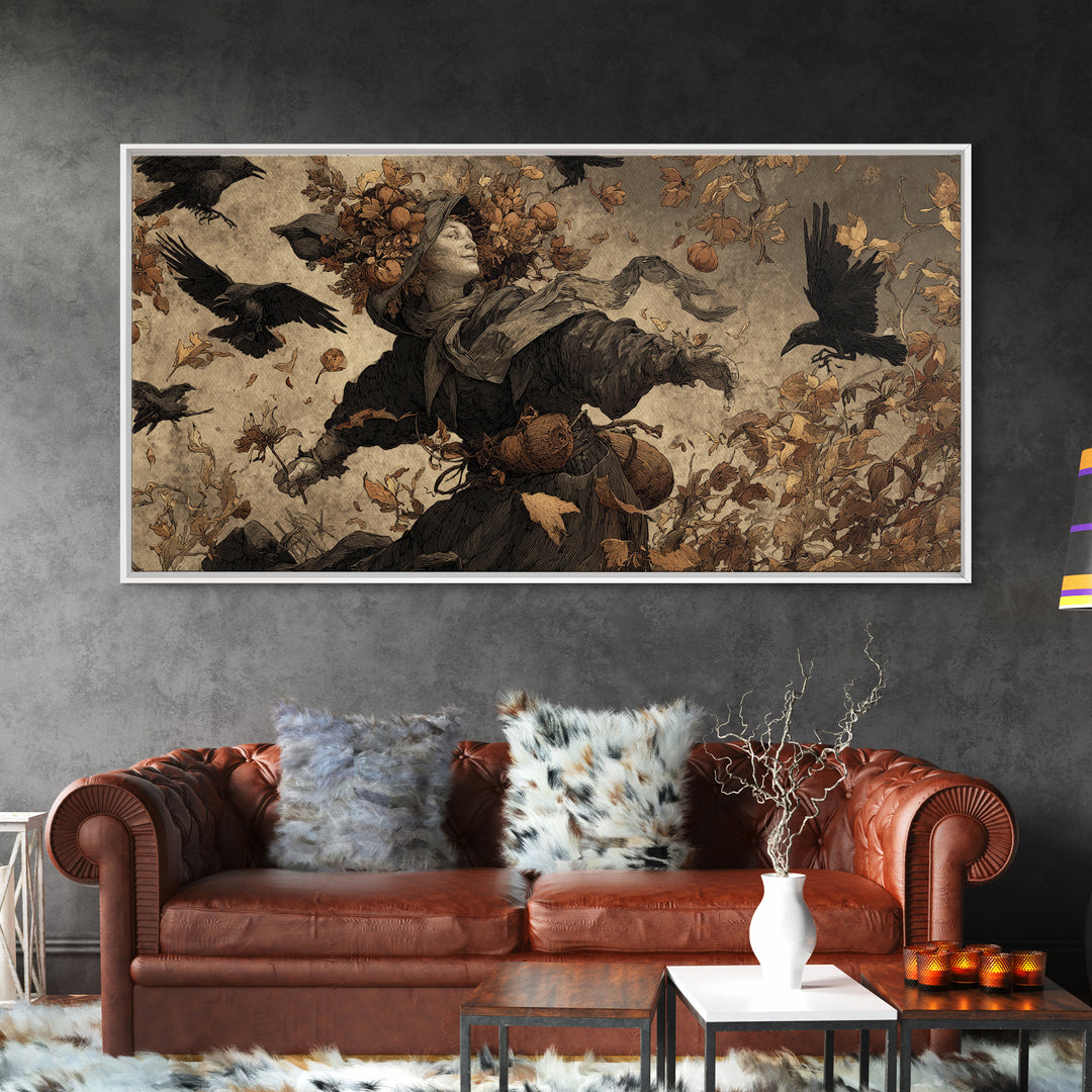 The Personification Of October, Northern Renaissance Horror, Wide Panoramic Art, Macabre Wall Art, Framed Canvas Print