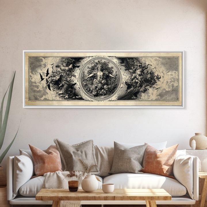 The Personification Of October, Renaissance Engraving Art, Extra Wide Wall Art, Macabre Wall Art, Canvas Print, Halloween Wall Art