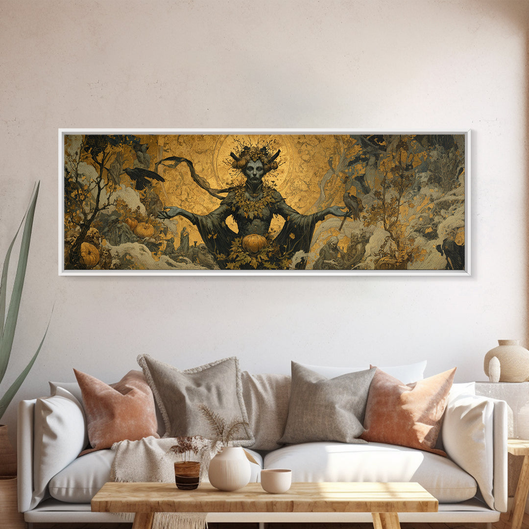 The Personification Of October, Ornate Symbolist Art, Extra Wide Wall Art, Dark Halloween Decor, Canvas Print, Halloween Wall Art