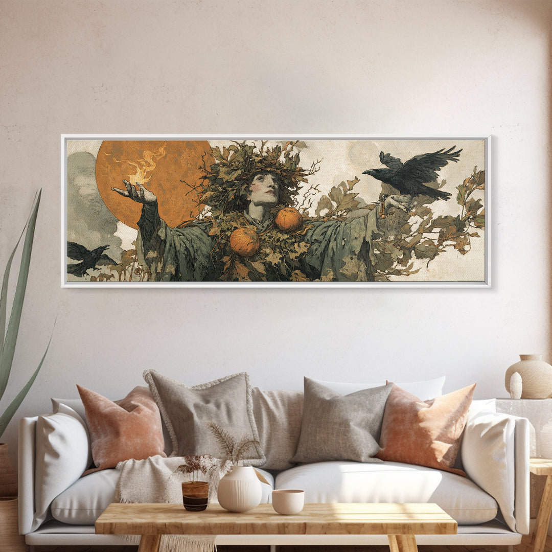 The Personification Of October, Symbolist Etching Art, Extra Wide Wall Art, Dark Fantasy Wall Art, Framed Canvas Print, Macabre Wall Art