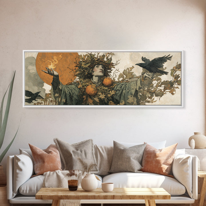 The Personification Of October, Symbolist Etching Art, Extra Wide Wall Art, Dark Fantasy Wall Art, Framed Canvas Print, Macabre Wall Art