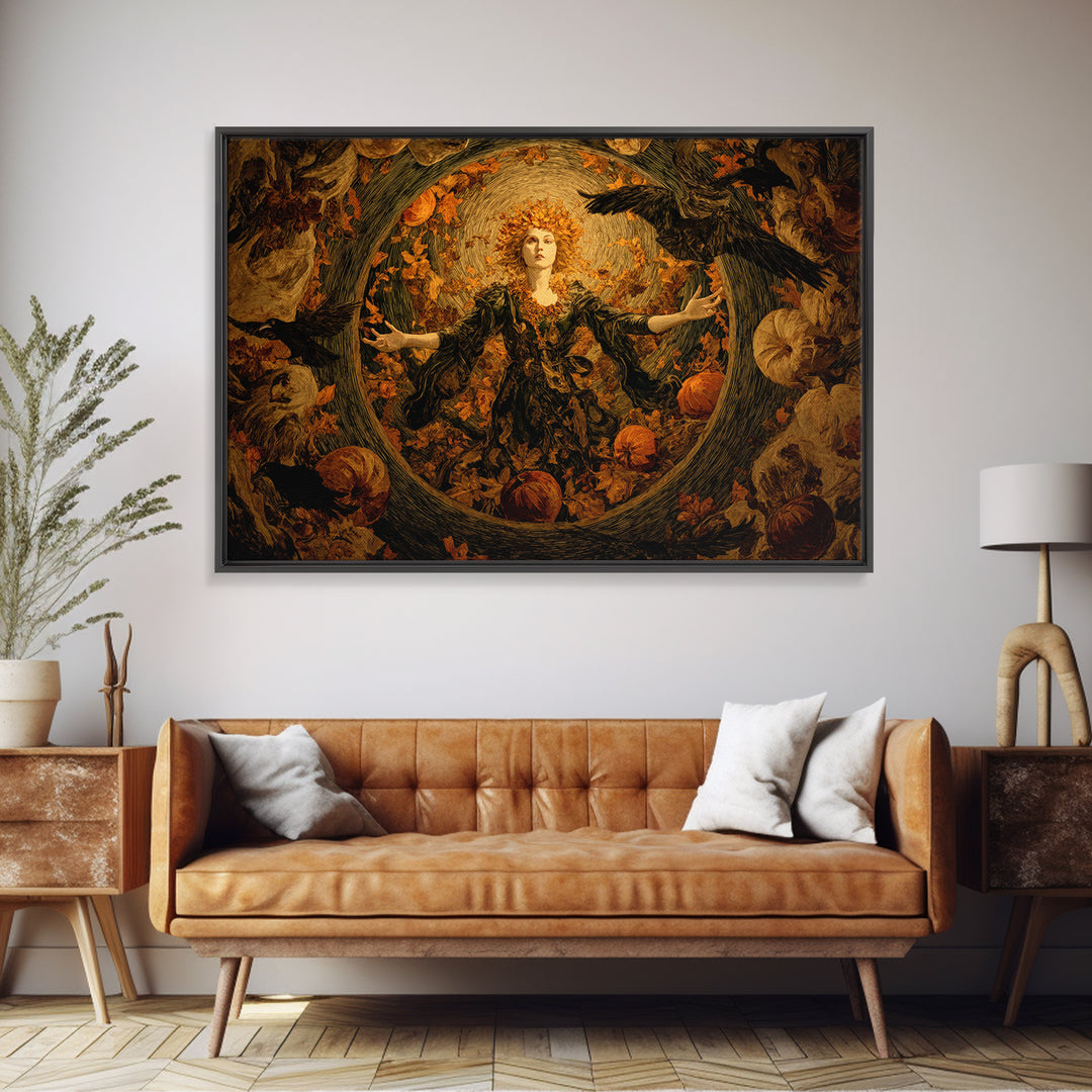The Personification Of October, Expressionist Gothic Art, Landscape Wall Art, Dark Halloween Decor, Framed Canvas Print, Halloween Wall Art